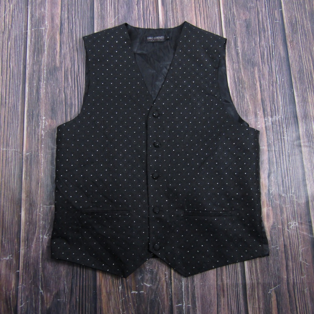 Umo Lorenzo Formal Vest Mens Small Black Dotted Cinch Back Waistcoat